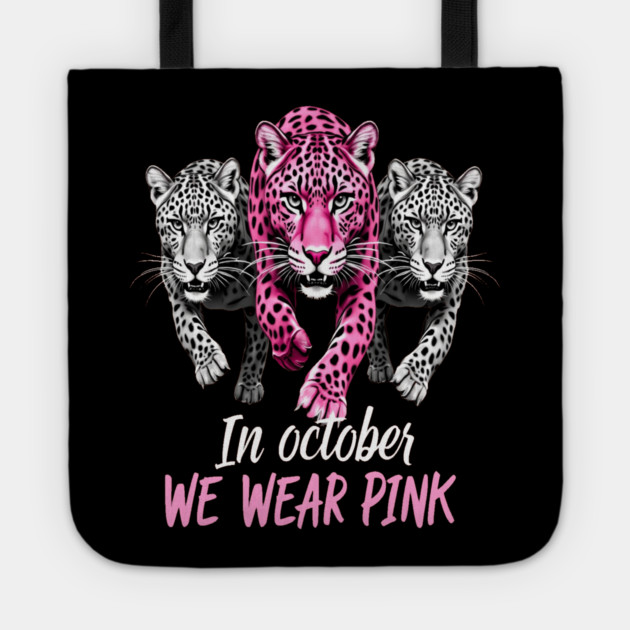 October Breast Cancer Awareness Leopard Cat Design Tote by BirdsnStuff