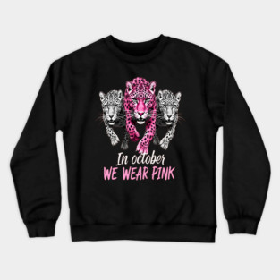 October Breast Cancer Awareness Leopard Cat Design Crewneck Sweatshirt