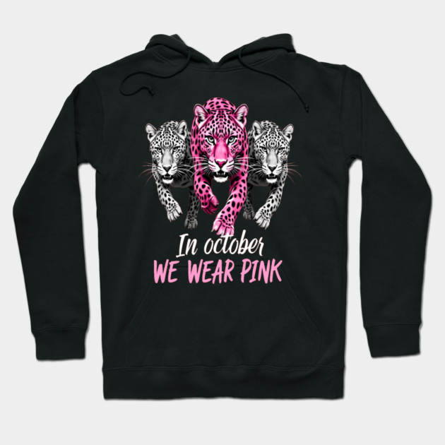 October Breast Cancer Awareness Leopard Cat Design Hoodie by BirdsnStuff