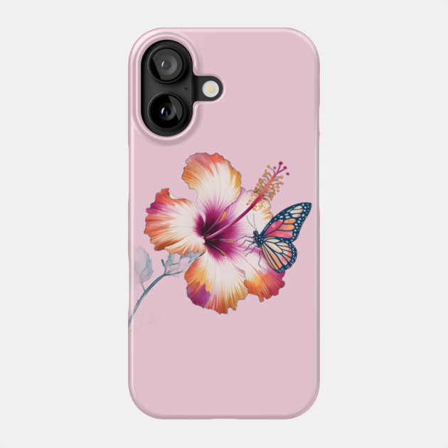 Flower with Shades of Orange, Pink, and White, Accompanied by a Detailed Butterfly Resting on One of the Petals Phone Case by animegirlnft