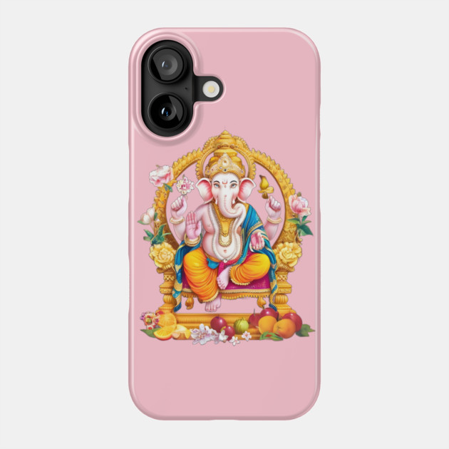 God  Elephant Head and Multiple Arms, Seated on a Throne Adorned with Flowers and Fruits Phone Case by animegirlnft