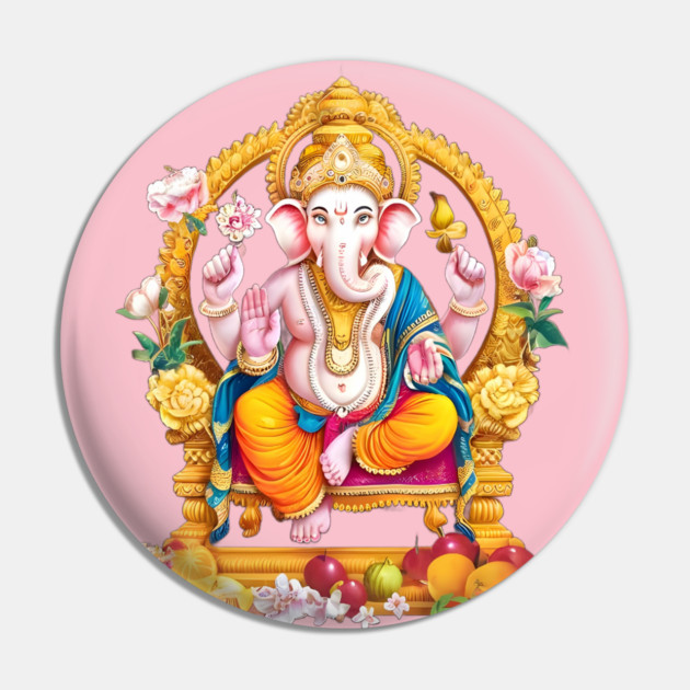God  Elephant Head and Multiple Arms, Seated on a Throne Adorned with Flowers and Fruits Pin by animegirlnft