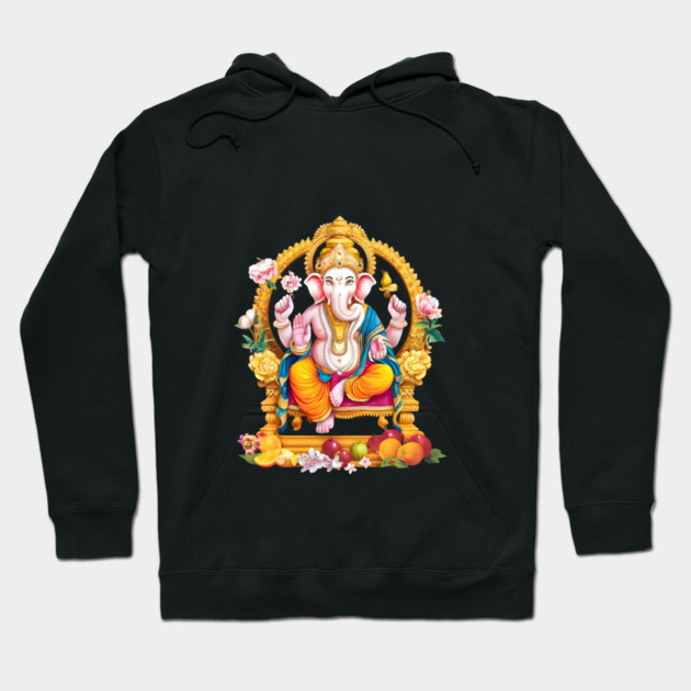 God  Elephant Head and Multiple Arms, Seated on a Throne Adorned with Flowers and Fruits Hoodie by animegirlnft