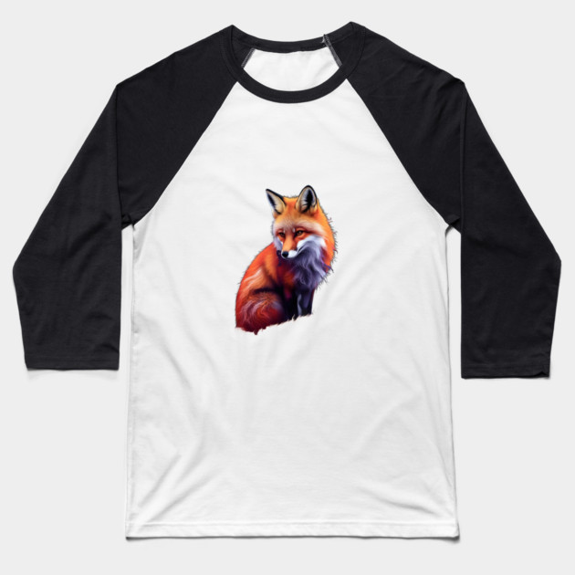 Fox with Vibrant Orange and White Fur Baseball T-Shirt by animegirlnft