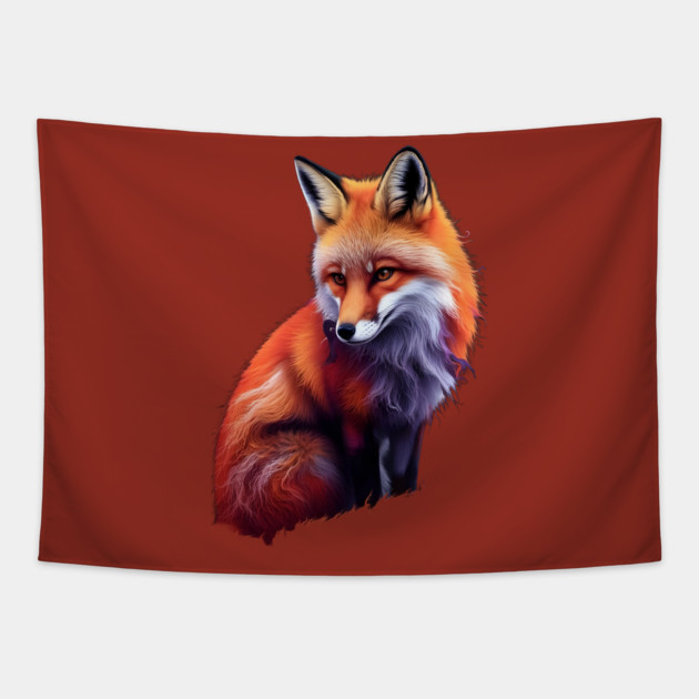 Fox with Vibrant Orange and White Fur Tapestry by animegirlnft