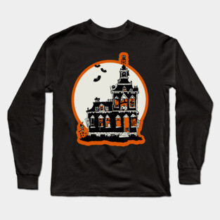 Vintage Style Haunted House - Happy Halloween Long Sleeve T-Shirt