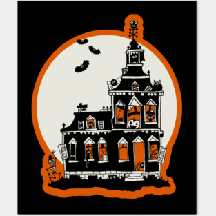 Vintage Style Haunted House - Happy Halloween Posters and Art