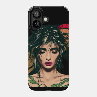 Black Hair and Tattoos Resembling Green Foliage on Their body, with Their Facial Features Obscured Phone Case