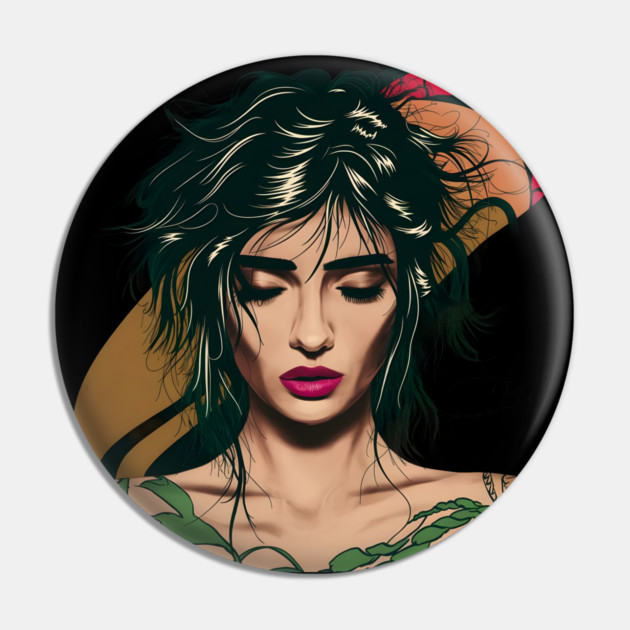 Black Hair and Tattoos Resembling Green Foliage on Their body, with Their Facial Features Obscured Pin by animegirlnft