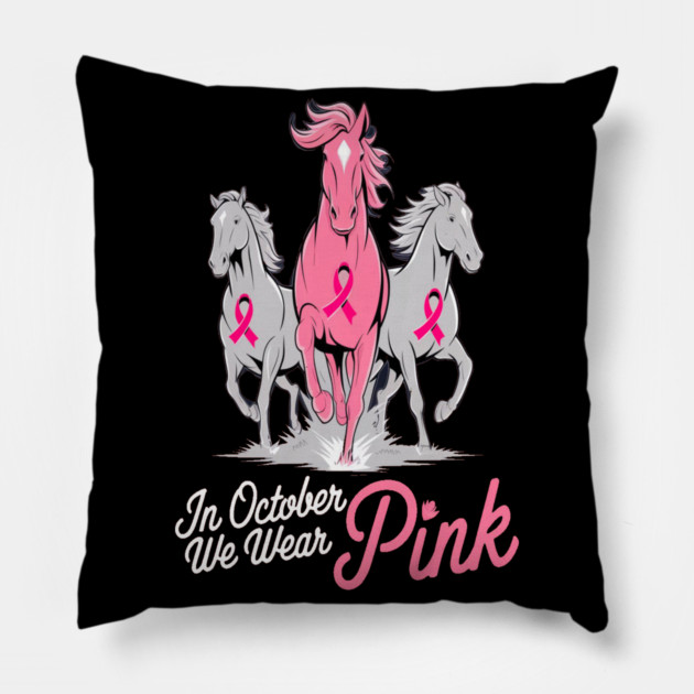 Pink Ribbon Horses Pillow by BirdsnStuff