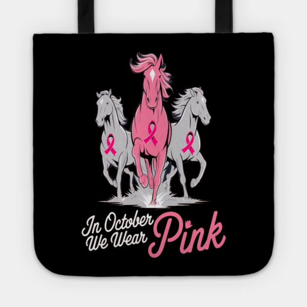 Pink Ribbon Horses Tote by BirdsnStuff