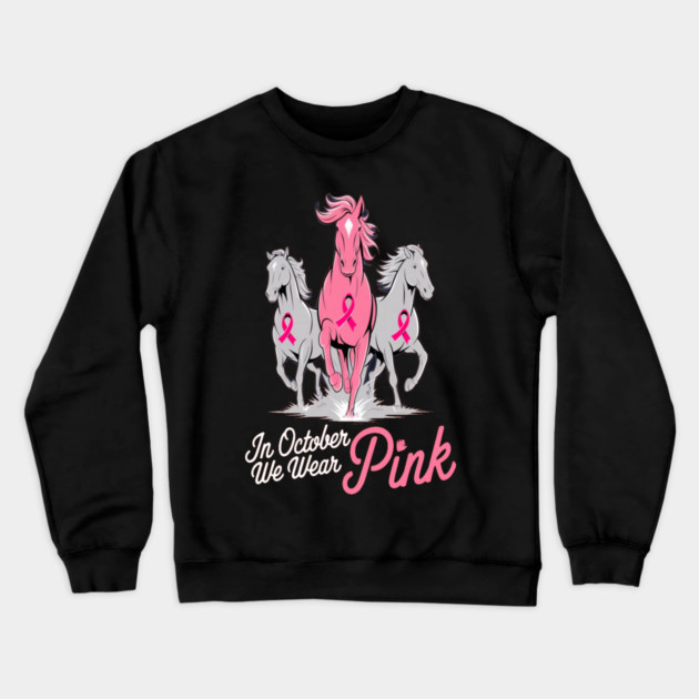 Pink Ribbon Horses Crewneck Sweatshirt by BirdsnStuff