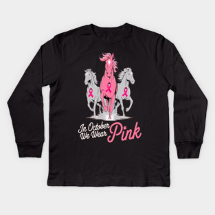 Pink Ribbon Horses Kids Long Sleeve T-Shirt