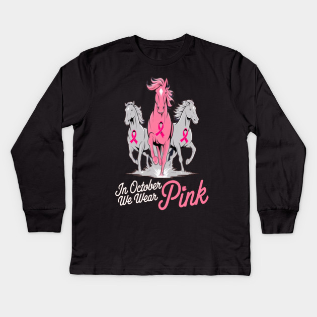 Pink Ribbon Horses Kids Long Sleeve T-Shirt by BirdsnStuff
