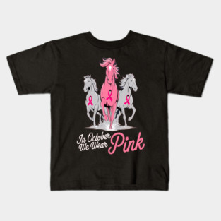 Pink Ribbon Horses Kids T-Shirt