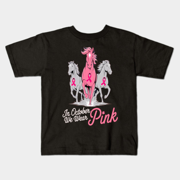 Pink Ribbon Horses Kids T-Shirt by BirdsnStuff