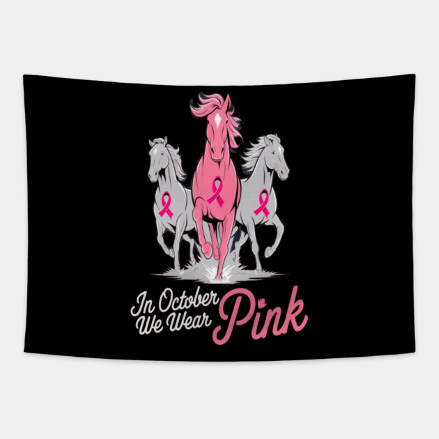 Pink Ribbon Horses Tapestry by BirdsnStuff