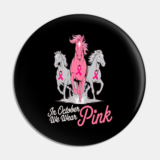 Pink Ribbon Horses Pin by BirdsnStuff