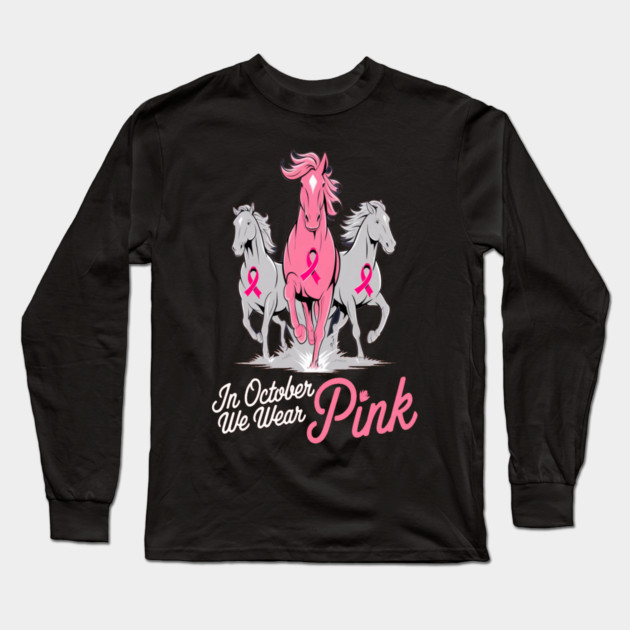 Pink Ribbon Horses Long Sleeve T-Shirt by BirdsnStuff