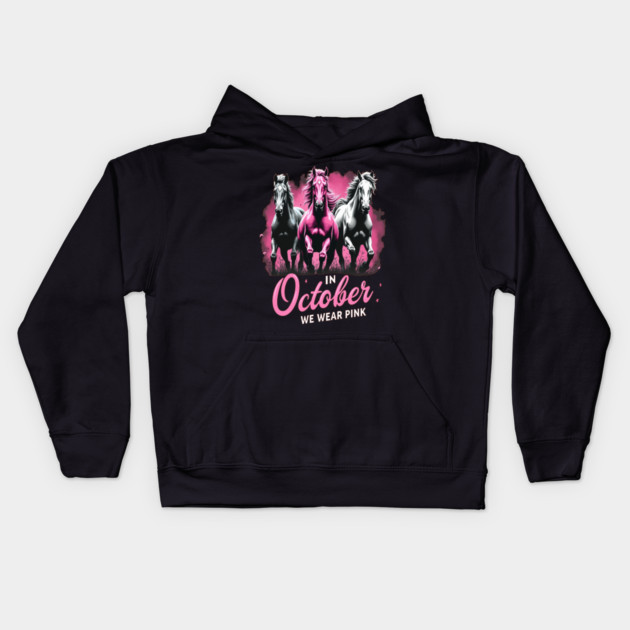 Horses for October Breast Cancer Kids Hoodie by BirdsnStuff