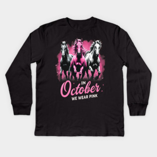 Horses for October Breast Cancer Kids Long Sleeve T-Shirt