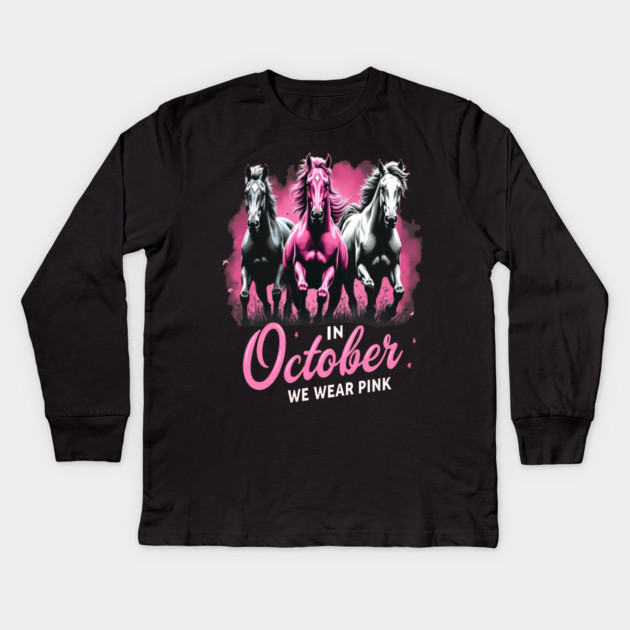 Horses for October Breast Cancer Kids Long Sleeve T-Shirt by BirdsnStuff