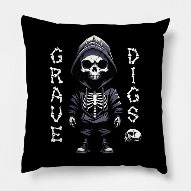 Grave Digs Skeleton Hoodie Pillow by Grave Digs