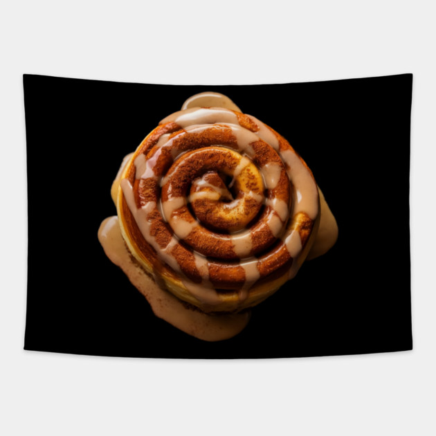 Freshly Baked Cinnamon Roll Drizzled with White Icing, Making it Look Sweet and Indulgent. Tapestry by animegirlnft