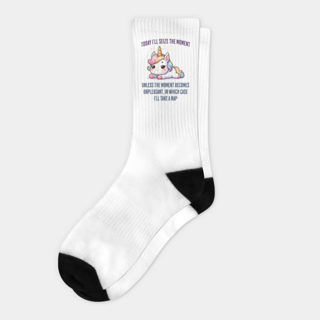Today I'll Seize The Moment, funny sarcastic unicorn Socks by Luxinda