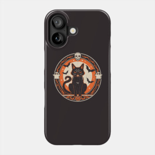 Vintage Halloween Black Cat Emblem Phone Case