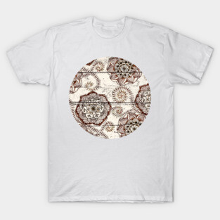 Coffee & Cocoa - brown & cream floral doodles on wood T-Shirt
