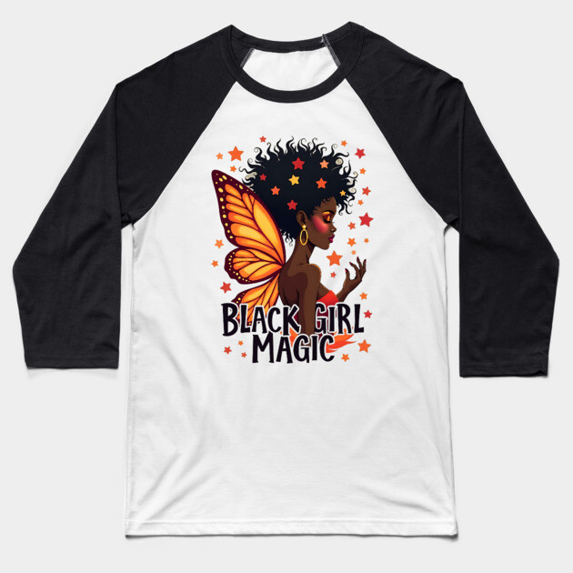 Black Girl Magic - Butterfly Baseball T-Shirt by UrbanLifeApparel