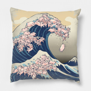 The Great Wave of Pigs Pillow