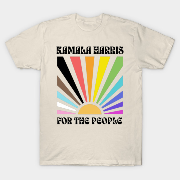 Kamala Harris for the People Progress Pride Flag 2024 Vintage Retro Rainbow LGBTQIA T-Shirt by PUFFYP