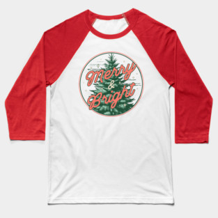 Merry and Bright - Christmas Tree Retro Vintage Xmas Pajama Baseball T-Shirt