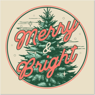 Merry and Bright - Christmas Tree Retro Vintage Xmas Pajama Posters and Art