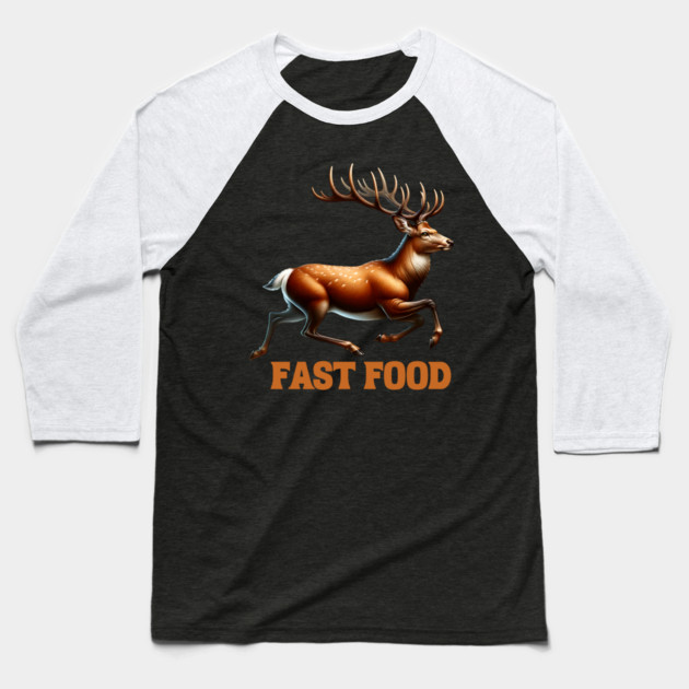 Deer Fast Food Baseball T-Shirt by Silly Me Studio