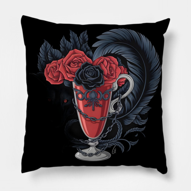 Red Cup Filled with Dark Red Roses, Adorned with an Ornate Design, and Surrounded by a Large Pillow by animegirlnft