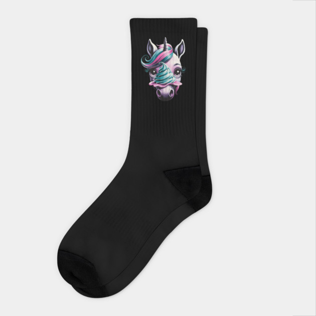Unicorn with a Twisted horn and a Mane in Vibrant Pink and Turquoise Colors Blending Realistic  Colorful Elements Socks by animegirlnft