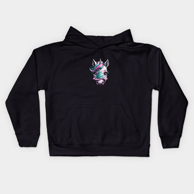 Unicorn with a Twisted horn and a Mane in Vibrant Pink and Turquoise Colors Blending Realistic  Colorful Elements Kids Hoodie by animegirlnft