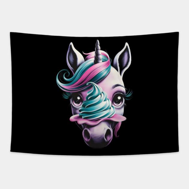 Unicorn with a Twisted horn and a Mane in Vibrant Pink and Turquoise Colors Blending Realistic  Colorful Elements Tapestry by animegirlnft