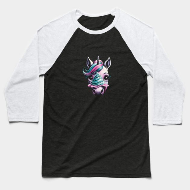 Unicorn with a Twisted horn and a Mane in Vibrant Pink and Turquoise Colors Blending Realistic  Colorful Elements Baseball T-Shirt by animegirlnft