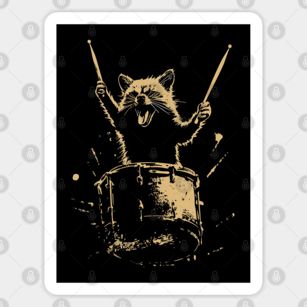 Raccoon Playing Drums Sticker by JessArty