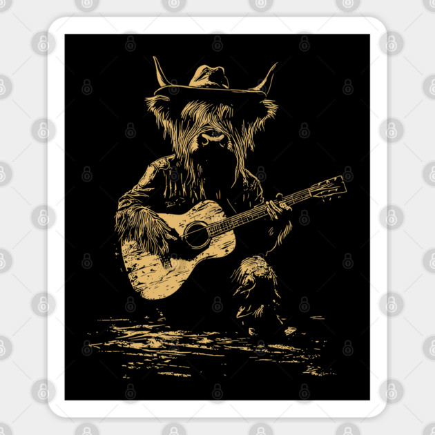 Highland Cow Play Guitar Sticker by JessArty