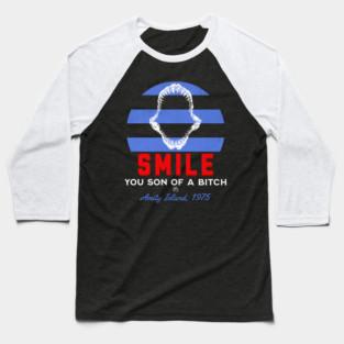 Jaws Smile You Son Of A Bitch Funny Amity Island Movie Gift Baseball T-Shirt
