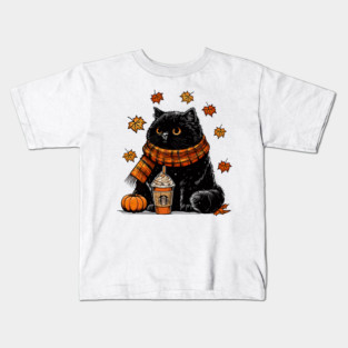 Pumpkin Spice Latte Cat Kids T-Shirt