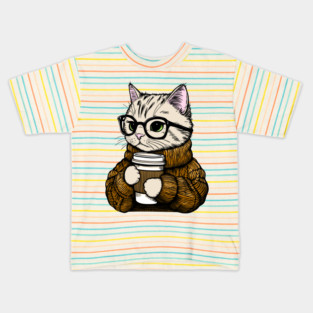 Sweater Weather Coffee Cat Kids T-Shirt