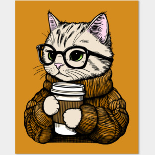 Sweater Weather Coffee Cat Posters and Art