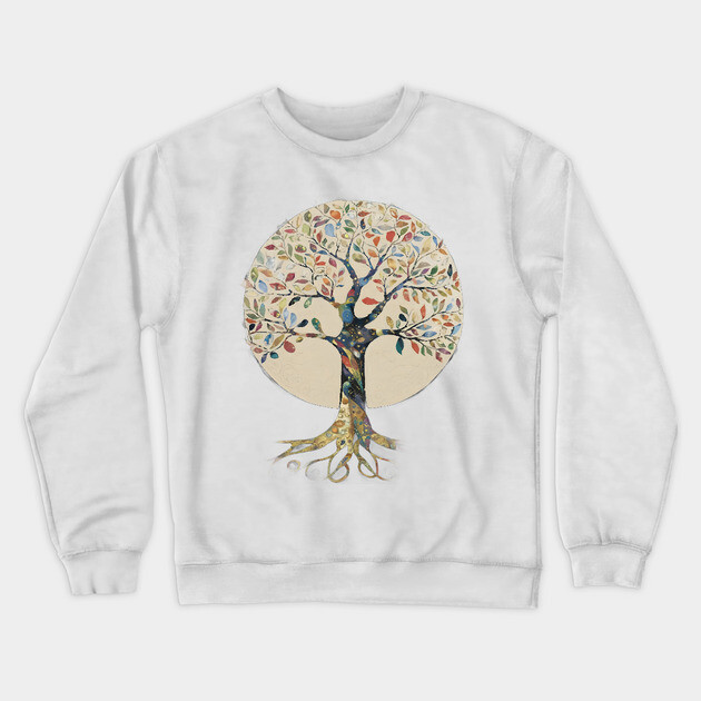 Stylized Tree with a Circular Canopy  Filled with Multicolored Leaves Crewneck Sweatshirt by animegirlnft