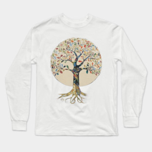 Stylized Tree with a Circular Canopy  Filled with Multicolored Leaves Long Sleeve T-Shirt